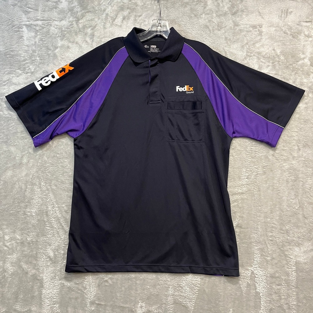 FedEx Polo Shirt Mens Large Black Purple Ground Uniform Stan Herman VF Imagewear